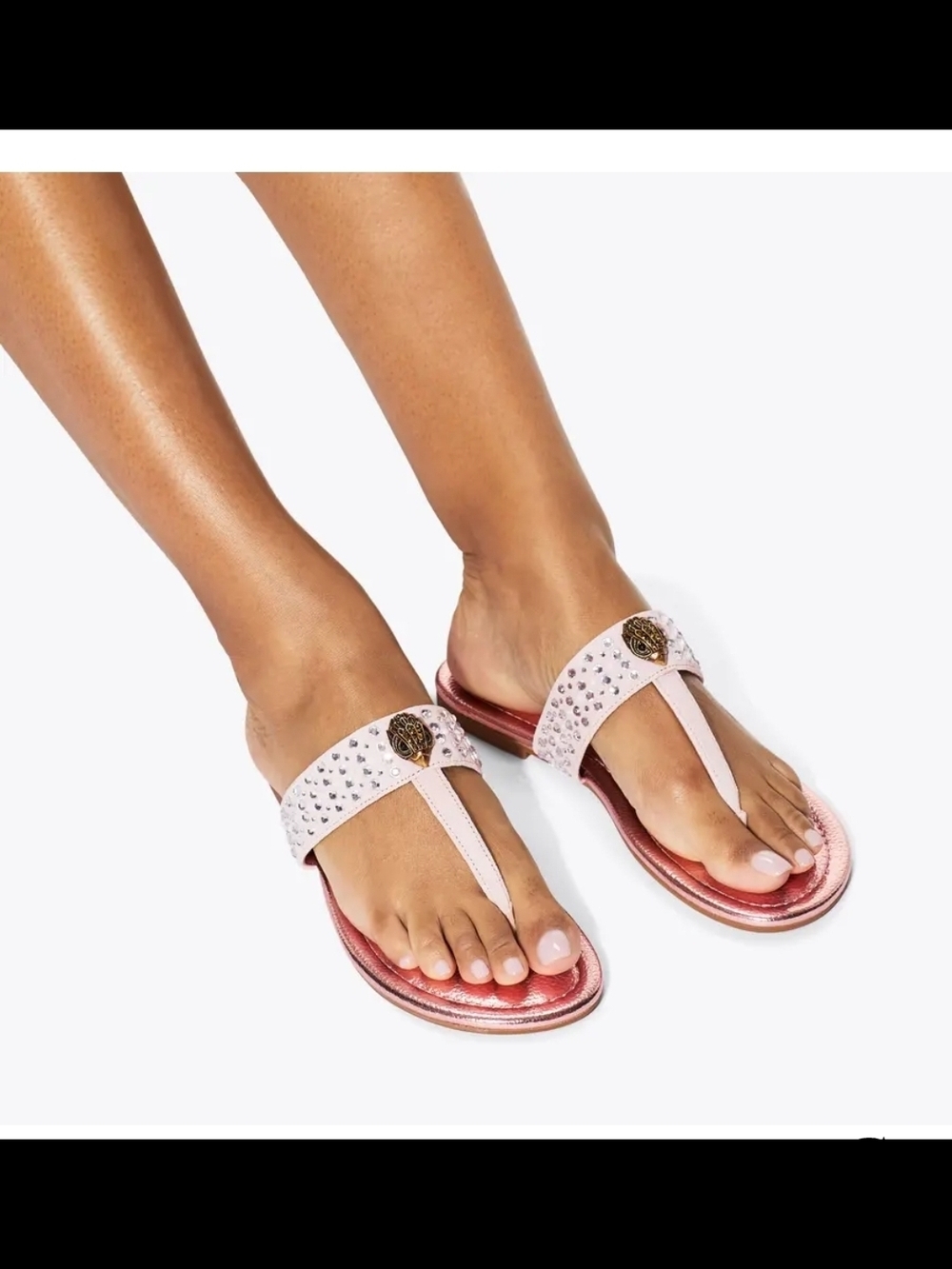 Kurt Geiger Pink Jeweled Thong Sandals with Metallic Rose Sole
